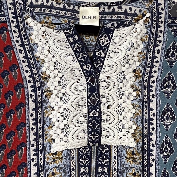 Blair Womens Boho Patchwork Tunic Top M Multicolor Rayon/Spandex - Picture 2 of 6